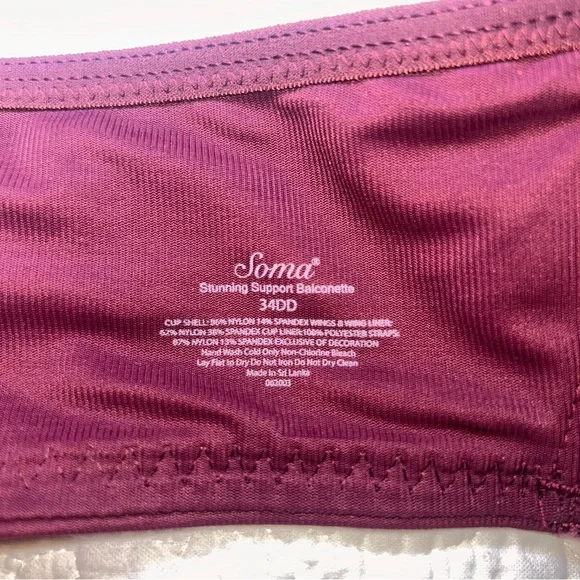 New! Soma Bra Bundle Burgundy Wine Lot of 2 Floral Lace & Smooth Full Coverage - Picture 7 of 7
